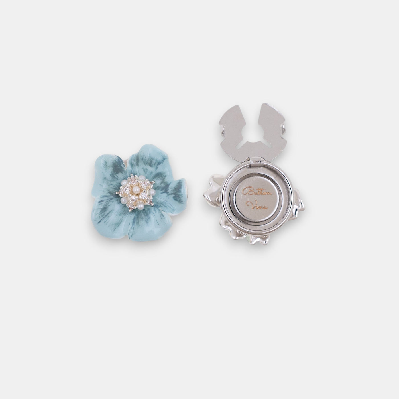 Cerulean Dream Button Cover Set – Hand-Painted Blue Enamel Floral Accessory
