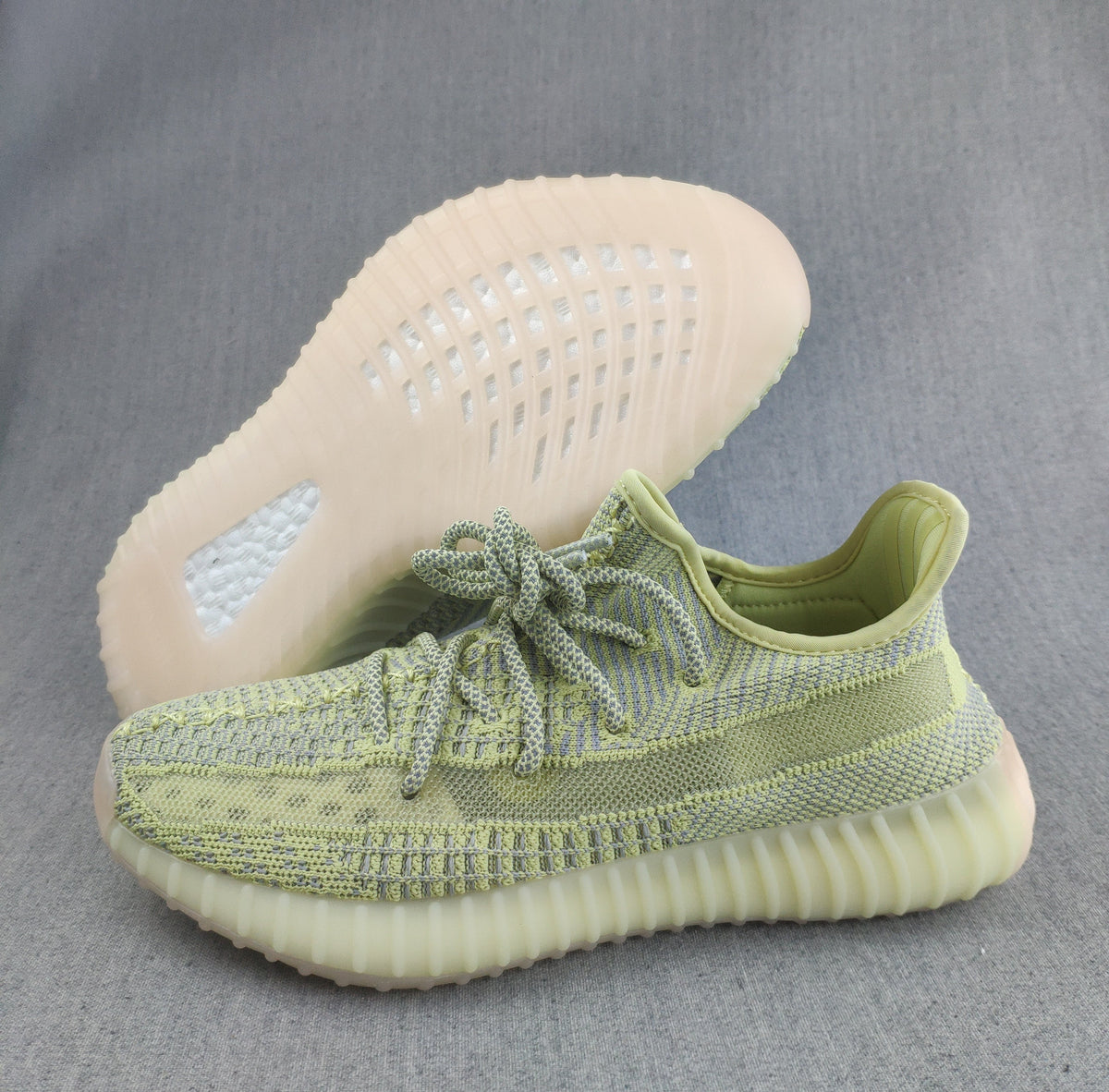 Yeezy 350 V2 Knit Sneakers in Pale Yellow and Gray